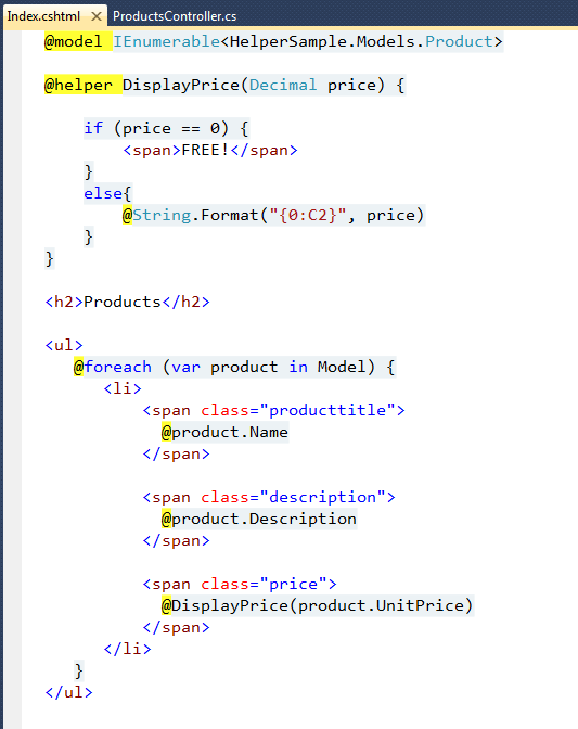 ASP.NET MVC 3和Razor中的@helper 語(yǔ)法